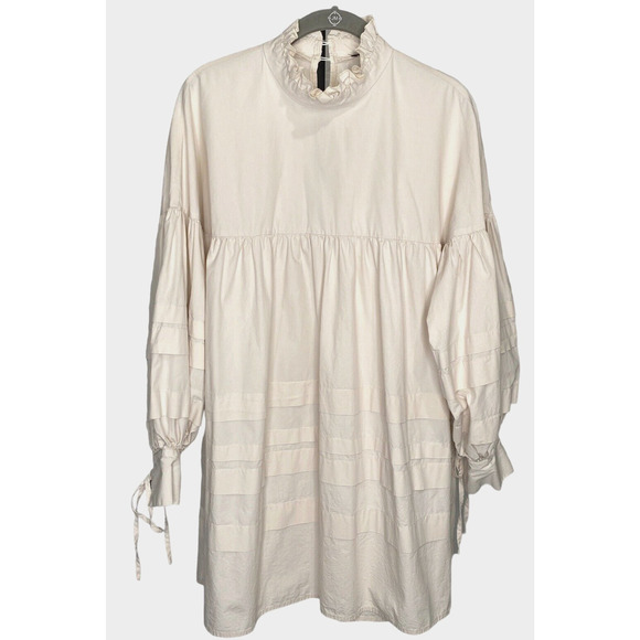 Missguided Dresses & Skirts - Missguided Tan Cotton High Neck Layered Shift Dress Bishop Sleeves Womens Sz 8